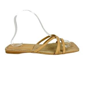 Zara Sheos Womens Size 38 Beige Square Toe Strappy Flat Sandals Jute 7.5 US READ